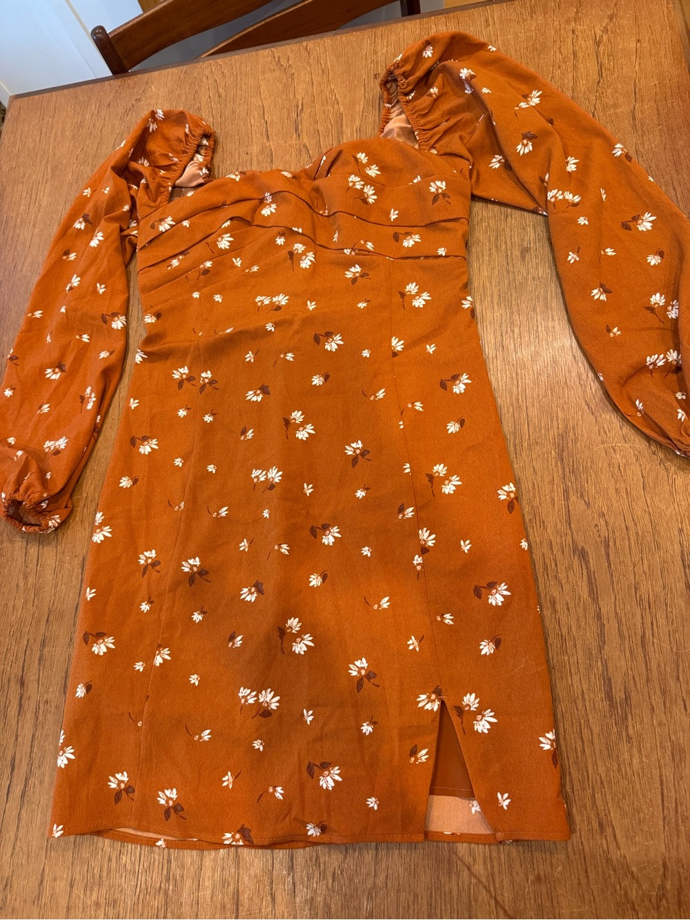 Abercrombie & Fitch Rust Floral Long-Sleeve bodycon Mini Dress Medium Tall